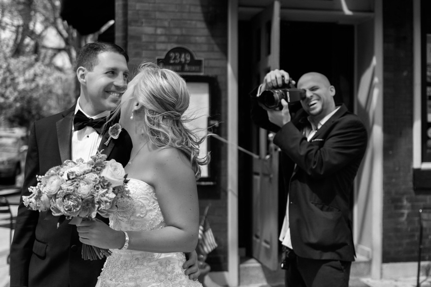 The Olde Bar Philadelphia wedding reception champagne toast on the street
